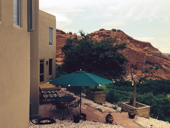 Beautiful home patio near home windows